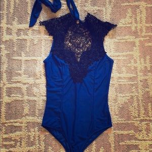 Lace Top Blue Bodysuit.